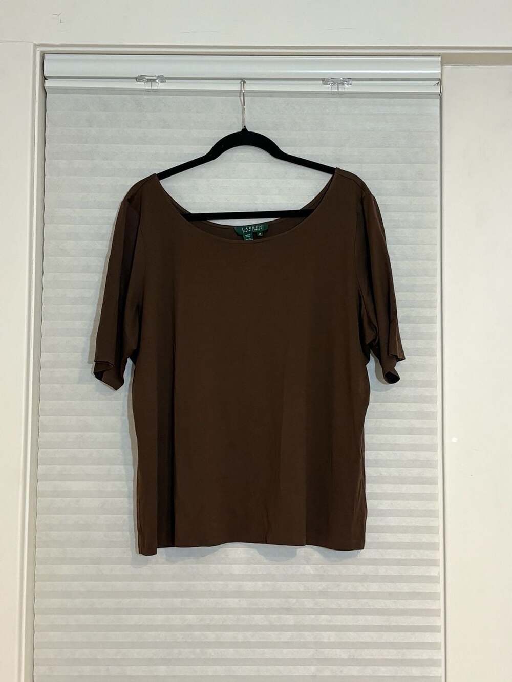 Lauren Ralph Lauren T-Shirt Size 2X Brown Silk Cotton Blend Short Sleeve